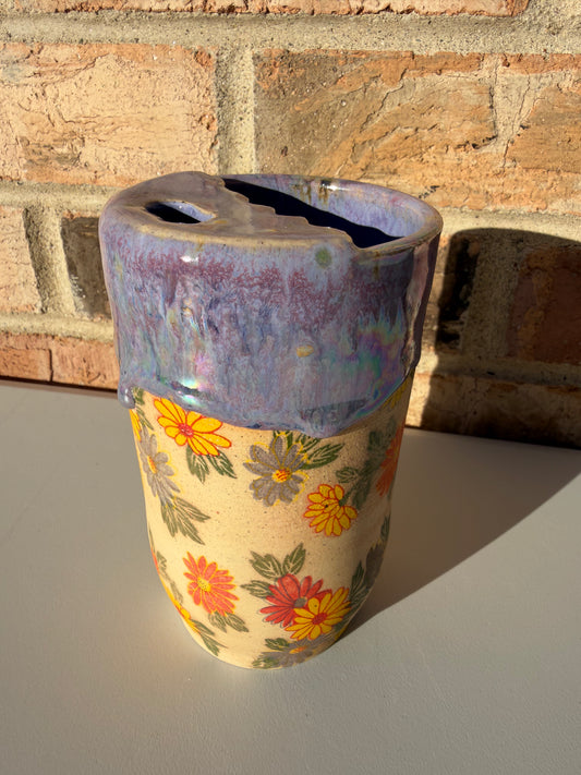 Purple Drip Floral Travel Mug